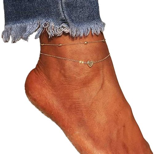 Kal-Boho Beach Dainty Foot Chain Gold Round Bead Ankle Bracelet Love Peach Heart Anklet Jewelry For Women And Girls