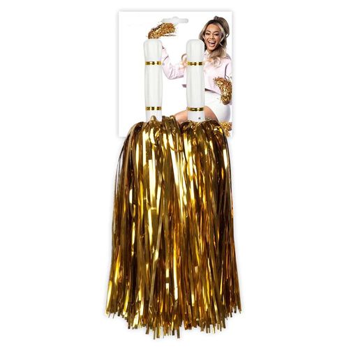 Paire De Pompons Cheerleading Or Avec Poignée
