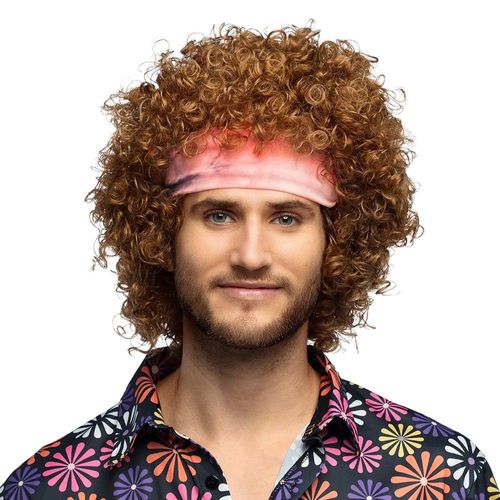 Perruque Hippie Groove Boucles Brun Bandeau Adulte