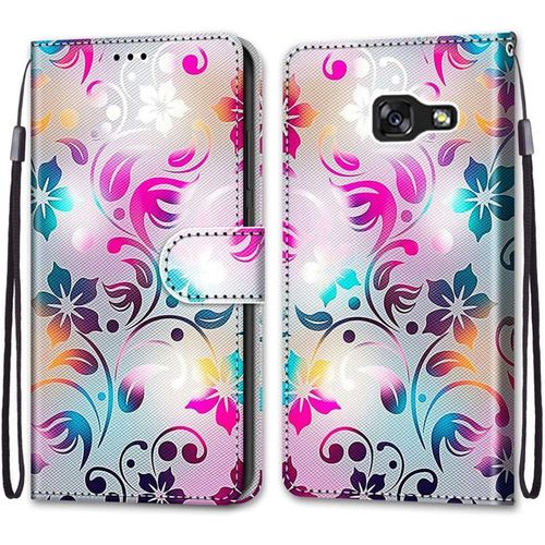 Coque Pour Samsung Galaxy A5 2017/ A520, Etui En Cuir Pu Portefeuille Housse Coque Avec 360 Degres Silicone Antichoc Protection Cover Cuir Pochette Magnetique Flip Bequille (Fleur 1)