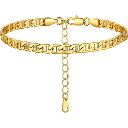 Kal-Chaîne De Cheville Femme Plaqué Or Jaune/Rose/Blanc, Gourmette De Pieds Ajustable 22+5cm À Maille Marine De 5mm