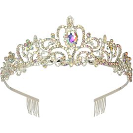 Kal-Diadème De Mariage En Strass Avec Peigne Pour Mariée, Mariage, Princesse, Reine, Couronne, Fête D'anniversaire, Couronne Argentée, Filles Et Femmes, Carnaval, Fête, Vacances, Célébration Pour Adu