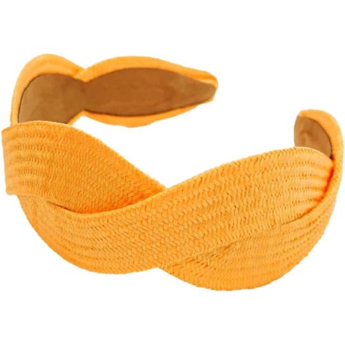 Kal-Bandeau Large Pour Femme - Bandeau Tendance Bohème - Bandeau Large En Paille Pour Femmes Et Filles - Pour Mariage, Anniversaire, Fête, Vacances, Yoga, Jaune
