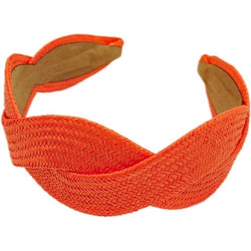 Kal-Bandeau Large Pour Femme - Bandeau Tendance Bohème - Bandeau Large En Paille Pour Femmes Et Filles - Pour Mariage, Anniversaire, Fête, Vacances, Yoga, Orange