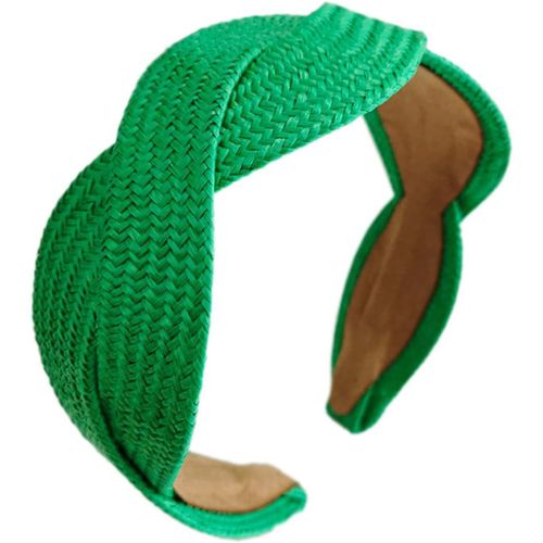 Kal-Bandeau Large Pour Femme - Bandeau Tendance Bohème - Bandeau Large En Paille Pour Femmes Et Filles - Pour Mariage, Anniversaire, Fête, Vacances, Yoga, Vert