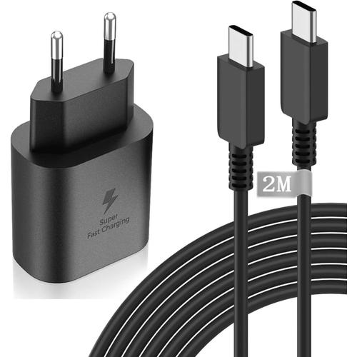 Samsung Cable USB-C vers USB-C, Longueur 2 m, Charge Rapide 25W pour Samsung Galaxy S22 Plus/S22 ULTRA/S21 FE5G/S21Plus/S20FE/Note 20 ULTRA/A53/A52/A72/A13