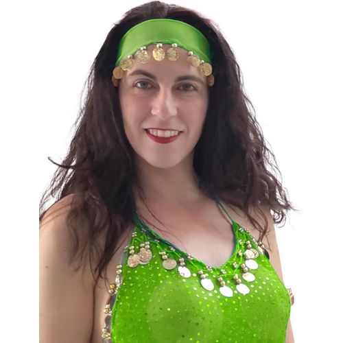 Kal-Bandeau Ou Diadème Avec Pièces Pour La Danse Du Ventre Filles Et Adultes (Vert Fluo/Or)