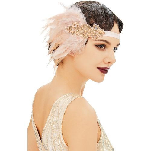 Kal-Bandeau Pour Femme Style Années 1920 Gatsby - Accessoire De Costume - Style Années 21 - Plumes - Champagne