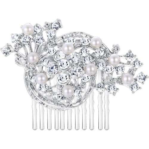 Kal-® Femme Peigne Mariage Bijoux Cheveux Accessoir Marié Soirée Perle Artificielle Cristal Autrichien Strass Parure Vintage Fleur Rond