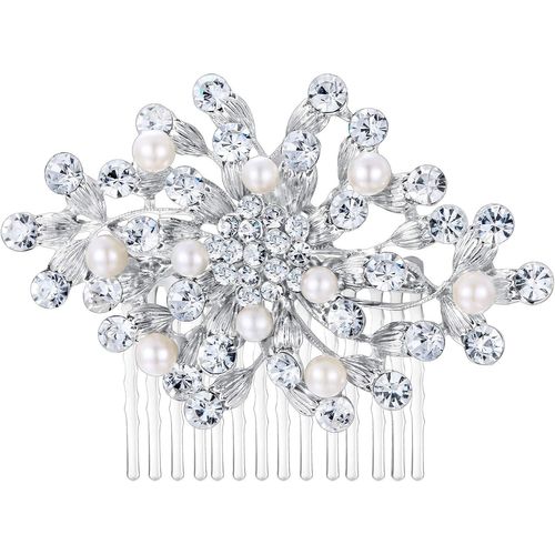 Kal-® Femme Peigne Mariage Bijoux Cheveux Accessoir Marié Soirée Perle Artificielle Cristal Autrichien Strass Parure Vintage Fleur Floral