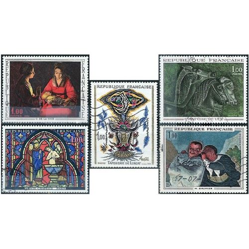 France 1966, Belle Série Complète Art, Timbres Yvert 1478 Vase "Cratère De Vix", 1479 G. De La Tour, 1492 Vitrail De La Sainte Chapelle, 1493 Tapisserie De Lurçat Et 1494 Daumier, Obli. Tbe