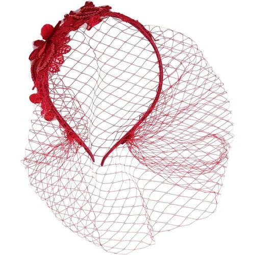 Kal-Bandeau En Dentelle En Maille Filet Voile Bandeau De Mariée Accessoires Vintage Tenues Pour Femmes Fascinateurs Pour Femmes Chapeau De Thé Pour Femme Bandeaux À La Mode, Rouge, 20x15x1cm