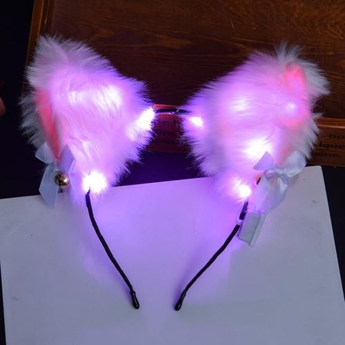 Kal-Bandeau Lumineux Avec Oreilles De Chat Avec Clochette - Accessoires Pour Femme - Pour Mariage, Vacances, Noël, Halloween - Rose