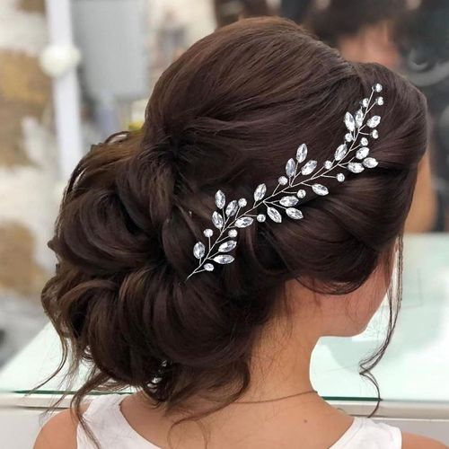 Kal-Bijou De Cheveux De Mariée, Bandeau En Cristal, Bijou De Cheveux Pour Mariée, Perles De Cristal, Fleurs En Cristal, Bijou De Mariée Argenté, Pince À Cheveux De Mariage (Argenté)