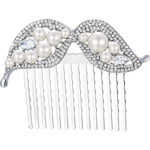 Kal-® Femme Peigne Mariage Bijoux Cheveux Accessoir Marié Soirée Perle Artificielle Cristal Autrichien Strass Parure Vintage Feuilles Symétrique