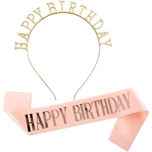 Kal-Anniversaire Ceinture Et Diadème Echarpe Anniversaire Couronne Princesse Adulte Femme Anniversaire Ceinture D'anniversaire,Pour Les Happy Birthday Décorations De Fête (Rose)