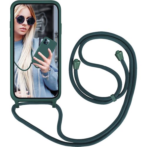 Coque Cordon De Collier Pour Iphone 15 Pro Max,Collier Pour Etui Colliers De Cellulaire Mince Antichoc Reglable Lanyard Housse Liquide Silicone Case Pour Iphone 15 Pro Max,Vert