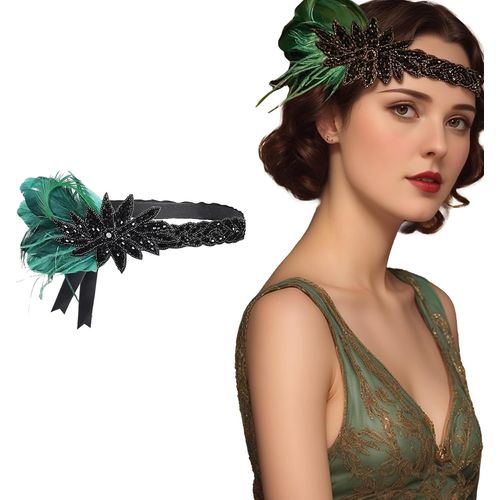 Kal-Bandeaux Pour Femme Des Années 1920 - Bandeau Vintage En Strass - Accessoire De Costume Gatsby - Plume De Paon - Bandeau Vintage - Fête Mardi Gras - Décorations De Mascarade