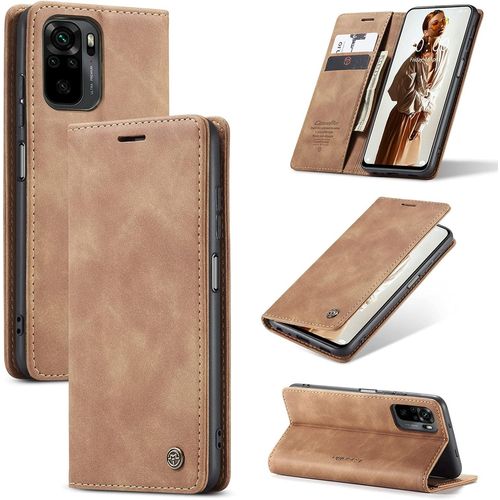 Coque Xiaomi Redmi Note 10 Souple Mince Cuir Tpu Support Carte Portefeuille Magnetique Fermeture Flip Protection Housse Etui Redmi Note 10 5g Antichoc Anti-Rayures Camera Protecteur Marron