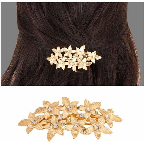 Kal-Barrette Fleur En Métal Vintage Barrette Fleur En Cristal Porte Queue De Cheval Barrette Fleur En Or Barrette Fleur En Strass Headwear Accessoires De Coiffure Décoratifs Pour Femmes Headdress