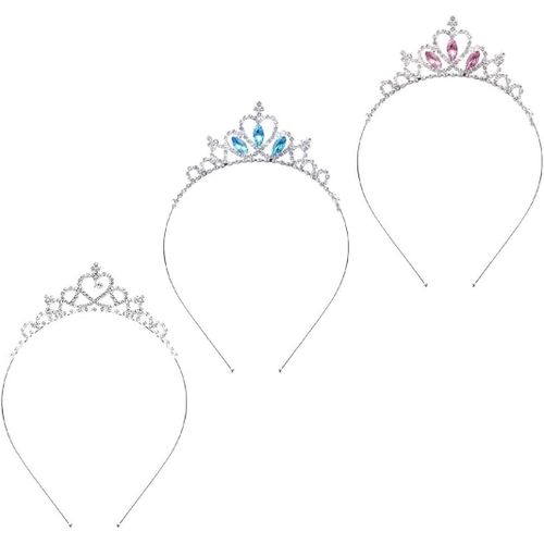Kal-Lot De 3 Serre-Tête Princesse Couronne Tiare Fille Bandeau Tiare Strass Cristal Perle Tiare Tête Couronne Couronne Pour Femme Fille Mariage Bal Fête Strass Strass Alliage