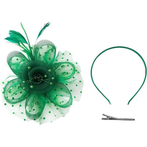 Kal-1 Chapeau De Mariage Avec 1 Bandeau, 1 Clip, Accessoire De Cheveux Pour Femme, Bandeau À Plumes, Bandeau De Soirée Pour Femme, Bandeau En Maille (Vert Fruit)