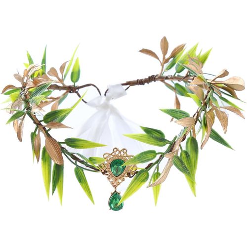 Kal-Couronne De Fleurs Pour Fille, Couronne De Fleurs Vertes, Couronne De Fleurs Artificielles, Tiara Avec Strass Et Feuilles, Tiare Elfique, Accessoire Pour Cheveux, Couleur, Mariage, Fête,