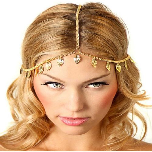 Kal-Serre-Tête De Mariage En Forme De Feuille Bohème Serre-Tête En Forme De Chaîne Frontale Serre-Tête Vintage À Pompons Multiples Accessoires De Coiffure Gitane Pour Femmes Filles