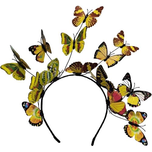 Kal-Bandeau Papillon Cheveux Femme Serre-Tête Elastique Avec 14pcs Aléatoire 3d Papillons Pour Mariage Photographie Halloween Cosplay Déguisement Jaune