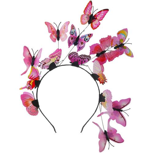 Kal-Bandeau Papillon Cheveux Femme Serre-Tête Elastique Avec 14pcs Aléatoire 3d Papillons Pour Mariage Photographie Halloween Cosplay Déguisement Rouge Carmin