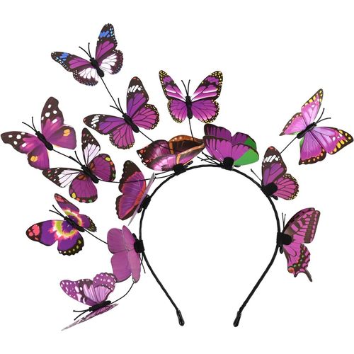 Kal-Bandeau Papillon Cheveux Femme Serre-Tête Elastique Avec 14pcs Aléatoire 3d Papillons Pour Mariage Photographie Halloween Cosplay Déguisement Violet