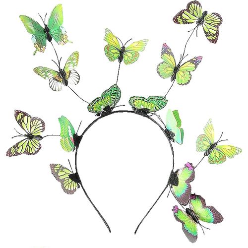 Kal-Bandeau Papillon Cheveux Femme Serre-Tête Elastique Avec 14pcs Aléatoire 3d Papillons Pour Mariage Photographie Halloween Cosplay Déguisement Vert