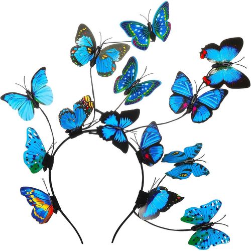 Kal-Bandeau Papillon Cheveux Femme Serre-Tête Elastique Avec 14pcs Aléatoire 3d Papillons Pour Mariage Photographie Halloween Cosplay Déguisement Bleu