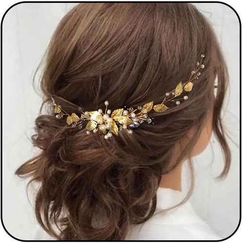 Kal-Bijou De Mariée En Forme De Fleur, Bijou De Cheveux Doré, Bijou De Cheveux De Mariage, Bijoux De Cheveux, Perles Pour Femme Et Fille, 1 Stück (1er Pack), Métal