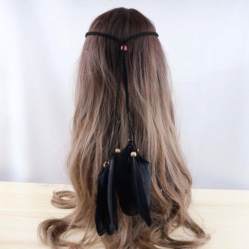 Kal-Bandeau Boho En Plumes Bandeau Gitan Bandeau Noir En Plumes À Pompons Longue Frange Coiffure Bandeau Bijoux Pour Femmes Et Filles Coiffe De Scène