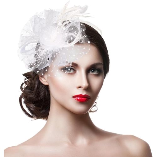 Kal-Chapeau Bibi Blanc Avec Fleur Et Dentelle Pour Femme Élégant Bandeau Idéal Pour Les Mariages, Les Fêtes De Thé, Blanc.