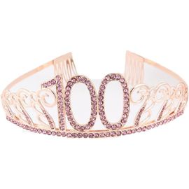 Kal-Couronne D'anniversaire Or Rose - 100 Chiffres - Couronne Avec Peigne En Strass Et Cristal - Serre-Tête Avec Chiffre - Diadème D'anniversaire - Pour Anniversaire, Fête, Accessoires (46#)