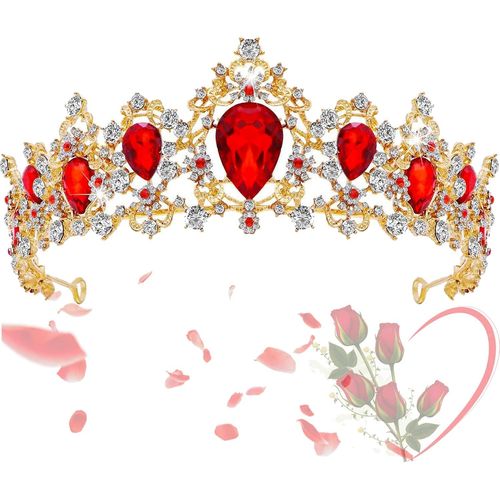 Kal-Couronne En Ccristal Vintage Verte, Baroque Diadème Vintage, Couronne En Ccristal Vintage Rouge, Tiare Baroque Diadème Couronne Mariage, Pour Cadeau D'anniversaire, Bals De Fin D'année