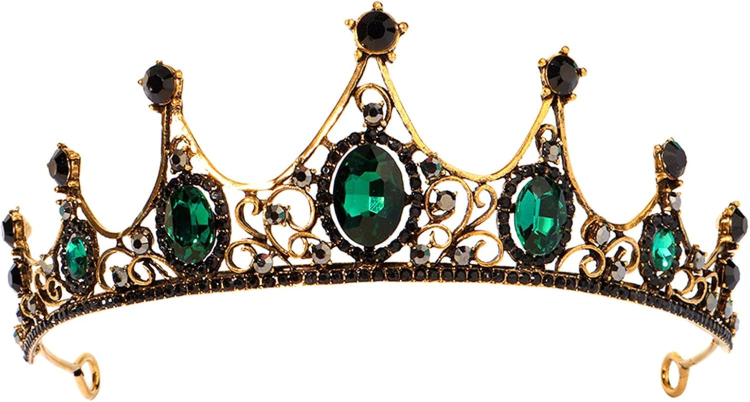 Kal-Couronne En Ccristal Vintage Verte, Baroque Diadème Vintage, Couronne En Ccristal Vintage Rouge, Tiare Baroque Diadème Couronne Mariage, Pour Cadeau D'anniversaire, Bals De Fin D'année
