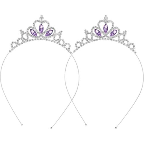 Kal-Lot De 2 Couronnes De Princesse Pour Femme - Pour Anniversaire, Mariage - Décoration De Mariage - Bandeau En Strass - Bijou De Cheveux Pour Filles, Enfants Et Femmes (Améthyste Créée), Klein,