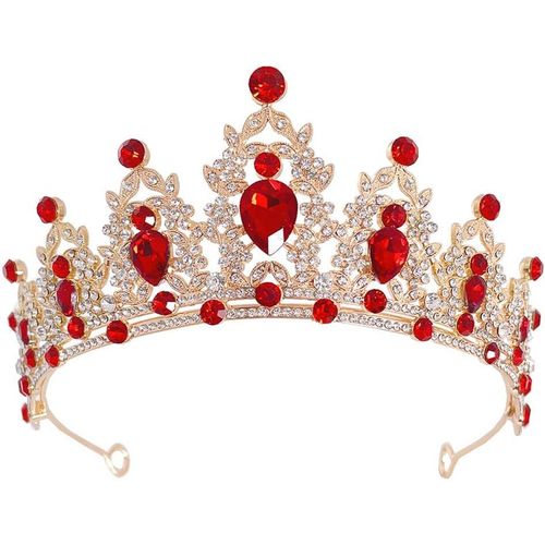 Kal-Golden Tiara Femmes Mariage Couronne Rhinestone Reine Princesse Couronne Anniversaire Tiara Bal Mariée Party Costume Bandeau (Rouge)