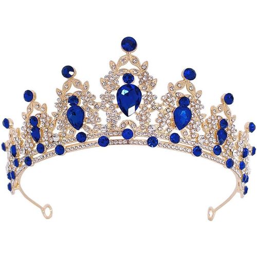 Kal-Golden Tiara Femmes Mariage Couronne Rhinestone Reine Princesse Couronne Anniversaire Tiara Bal Mariée Party Costume Bandeau (Bleu)