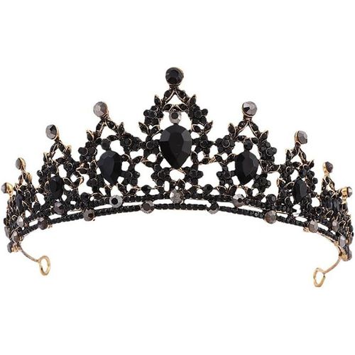 Kal-Golden Tiara Femmes Mariage Couronne Rhinestone Reine Princesse Couronne Anniversaire Tiara Bal Mariée Party Costume Bandeau (Noir)