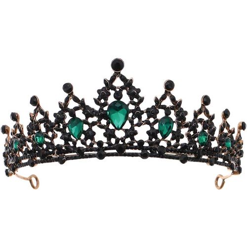 Kal-Golden Tiara Femmes Mariage Couronne Rhinestone Reine Princesse Couronne Anniversaire Tiara Bal Mariée Party Costume Bandeau (Noir + Vert)