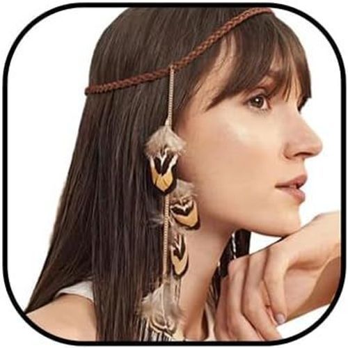 Kal-Bandeau Bohème À Plumes Marron - Accessoire De Tête Indien Gitane Avec Plumes - Accessoires De Bijoux Pour Fête De Carnaval Pour Femmes Et Filles