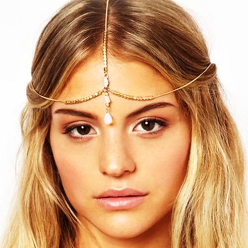 Kal-Chaîne De Tête Bohème Dorée En Cristal Avec Pendentif En Forme De Goutte D'eau - Bijou De Cheveux Pour Mariage Et Festival - Bandeau À Perles Pour Femmes Et Filles