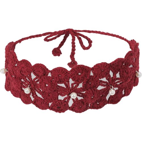 Kal-Bandeau Floral Fait À La Main En Crochet Pour Femme (Bordeaux Uni)
