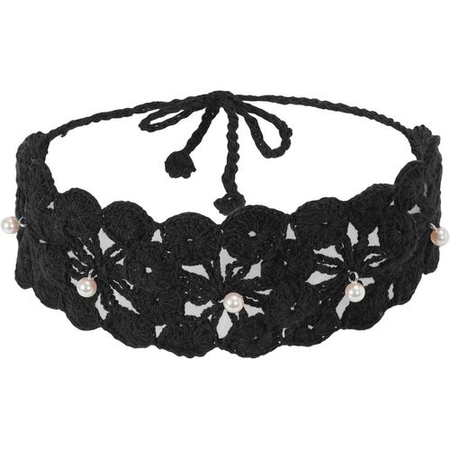 Kal-Bandeau Floral Fait À La Main En Crochet Pour Femme (Noir Uni)