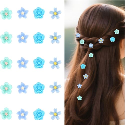 Kal-Lot De 20 Barrettes À Cheveux Bleues À Petites Fleurs Pour Femme - Accessoires Décoratifs Pour Mariage Et Robe De Mariée