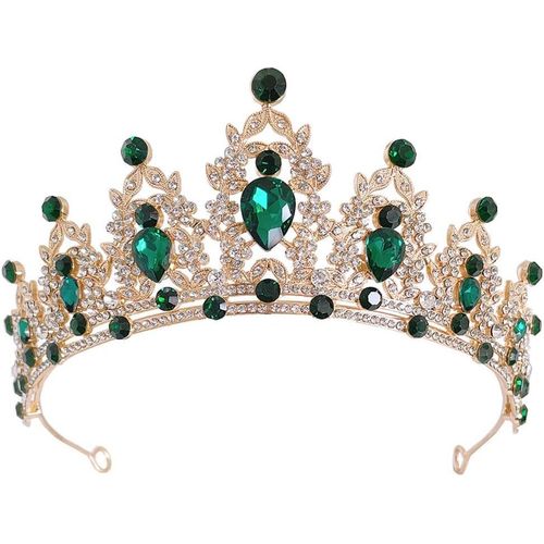 Kal-Golden Tiara Femmes Mariage Couronne Rhinestone Reine Princesse Couronne Anniversaire Tiara Bal Mariée Party Costume Bandeau (Vert)